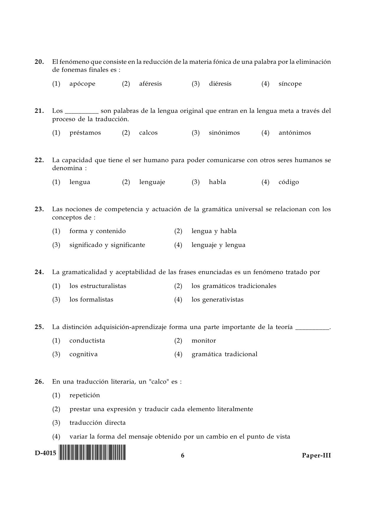 UGC NET Spanish Question Paper III December 2015 6