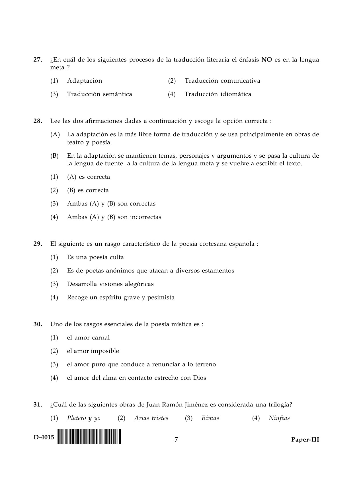 UGC NET Spanish Question Paper III December 2015 7