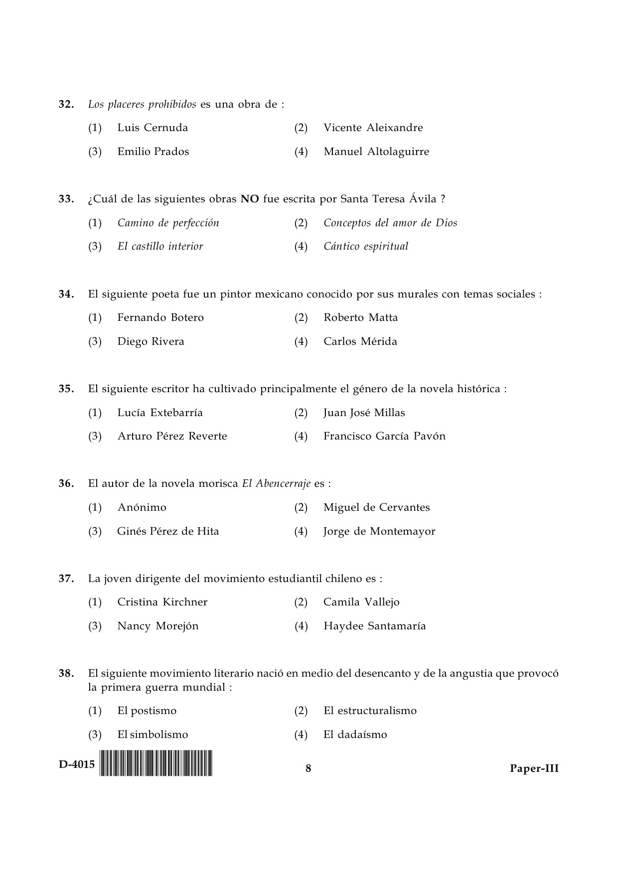 UGC NET Spanish Question Paper III December 2015 8