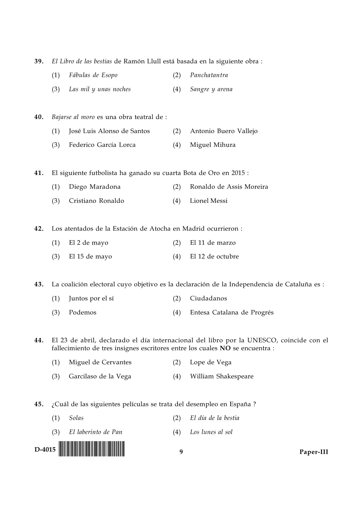 UGC NET Spanish Question Paper III December 2015 9