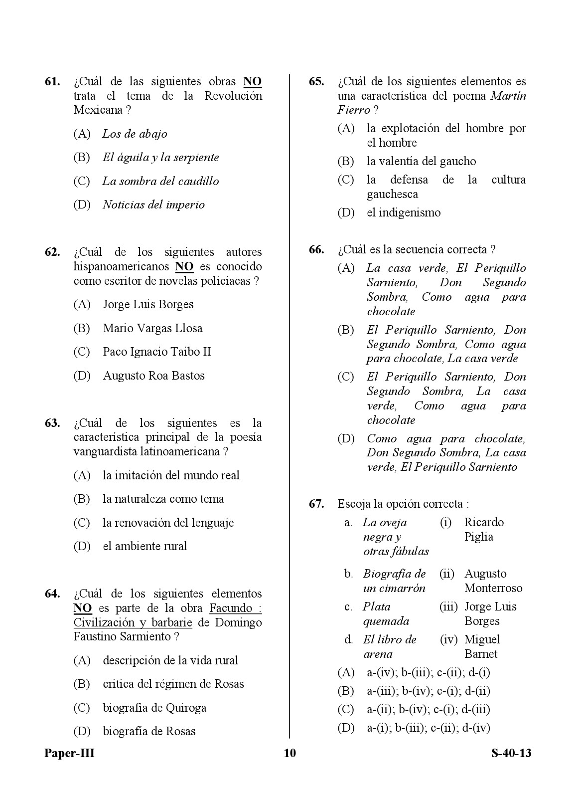 UGC NET Spanish Question Paper III Exam September 2013 10