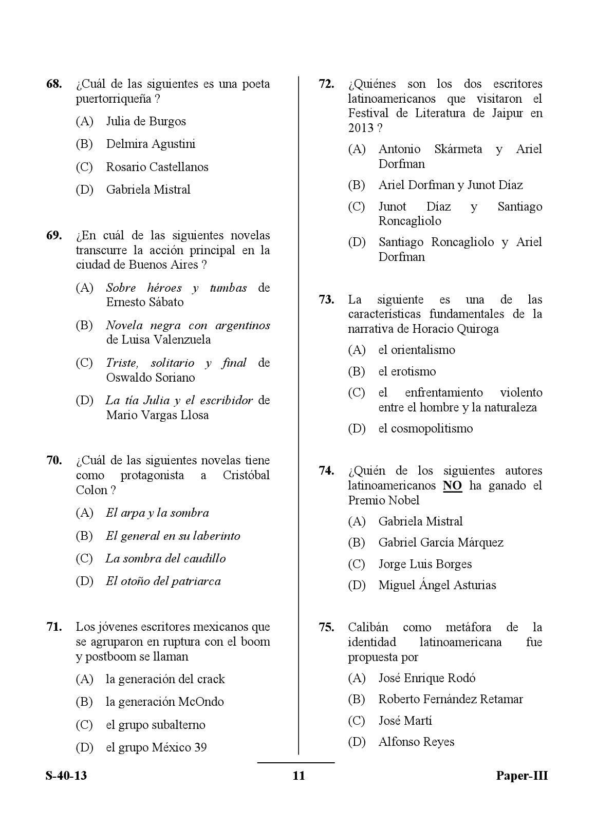 UGC NET Spanish Question Paper III Exam September 2013 11