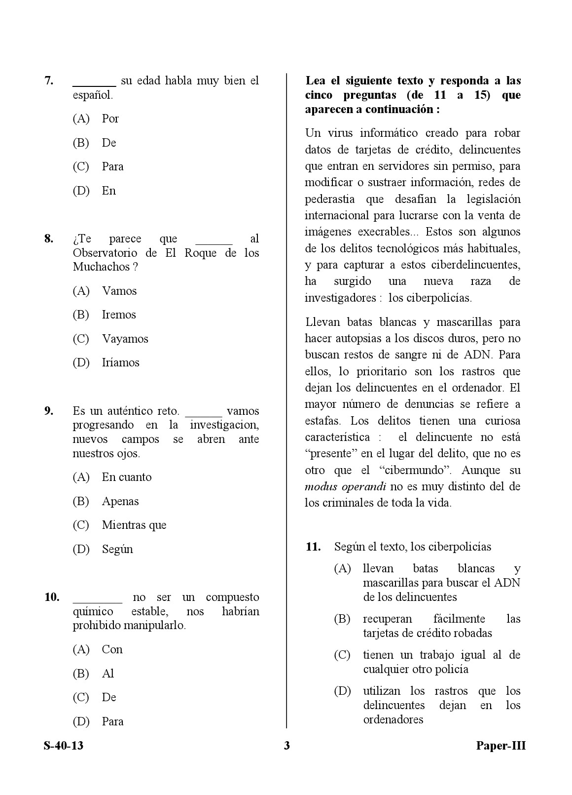 UGC NET Spanish Question Paper III Exam September 2013 3