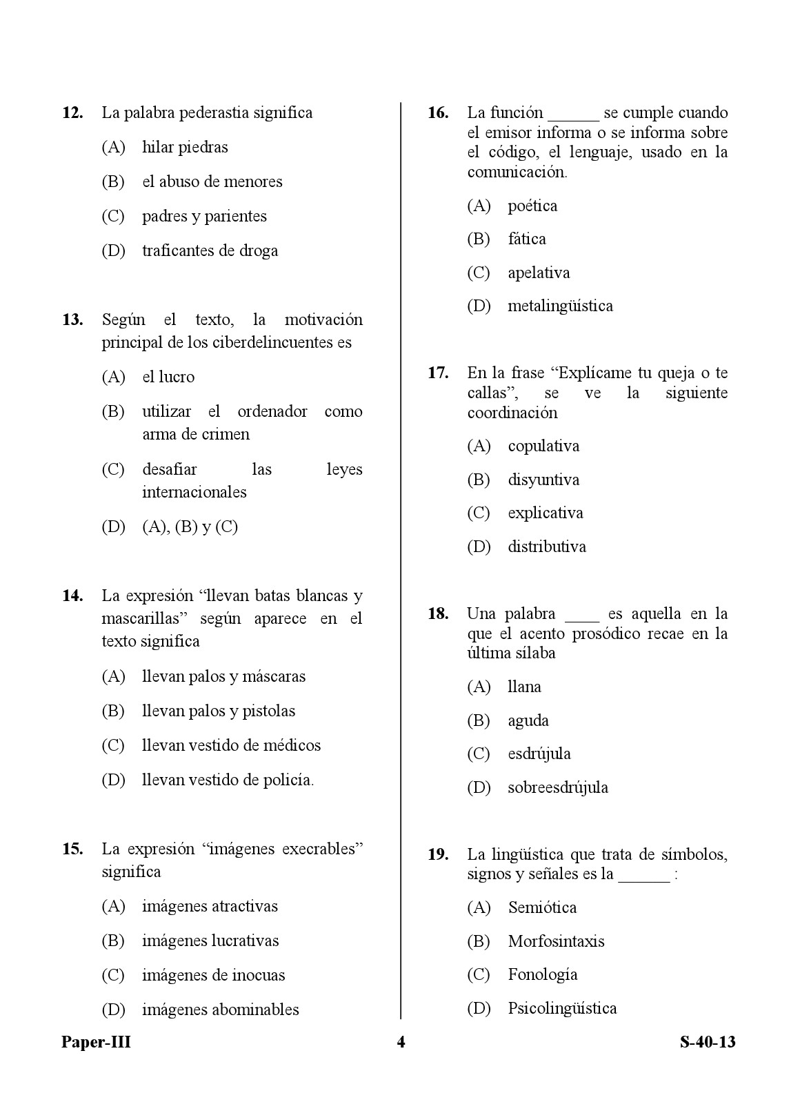 UGC NET Spanish Question Paper III Exam September 2013 4