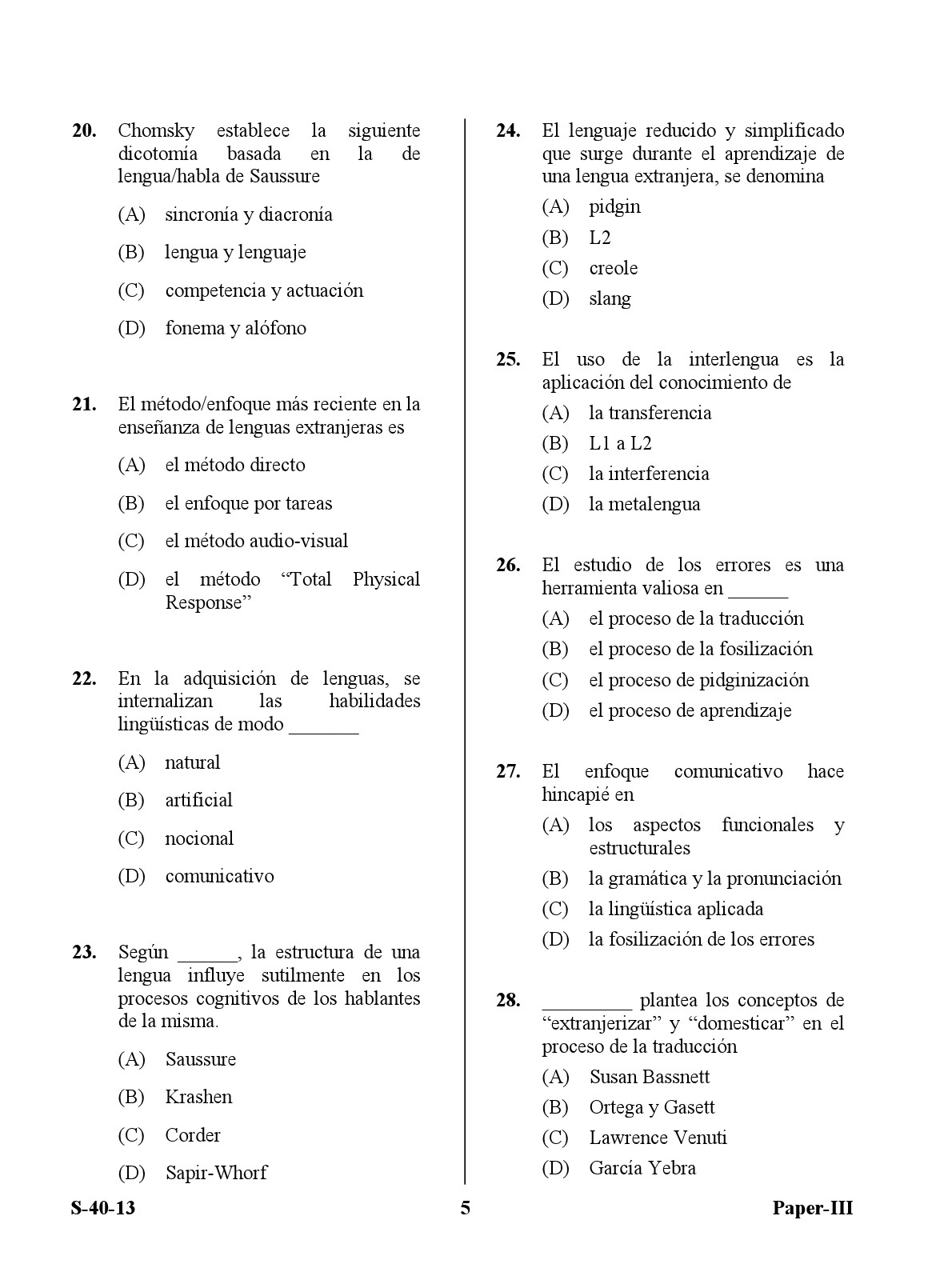 UGC NET Spanish Question Paper III Exam September 2013 5