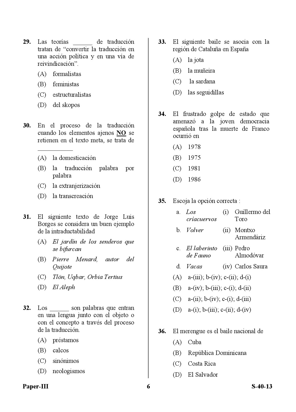 UGC NET Spanish Question Paper III Exam September 2013 6