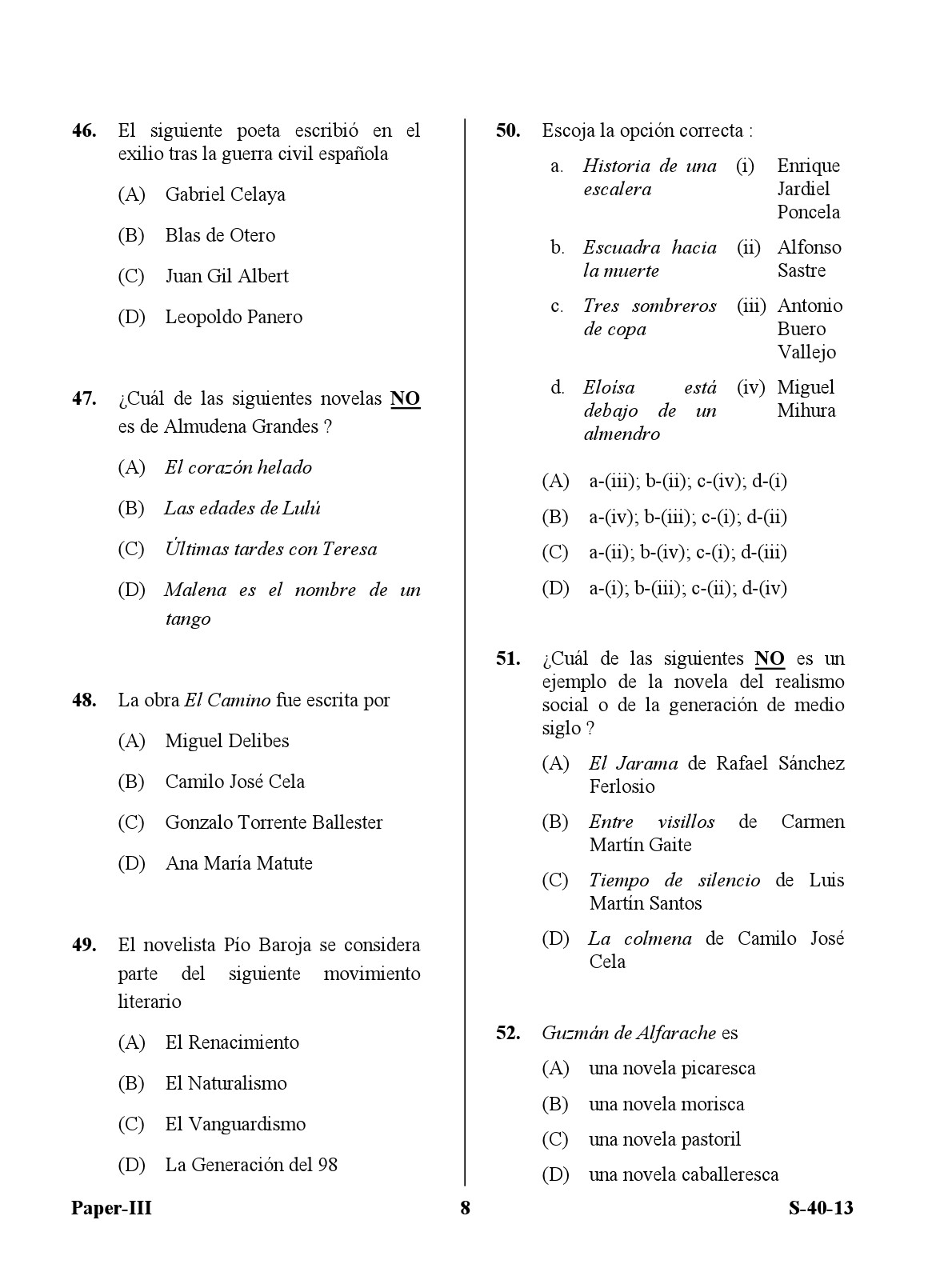 UGC NET Spanish Question Paper III Exam September 2013 8