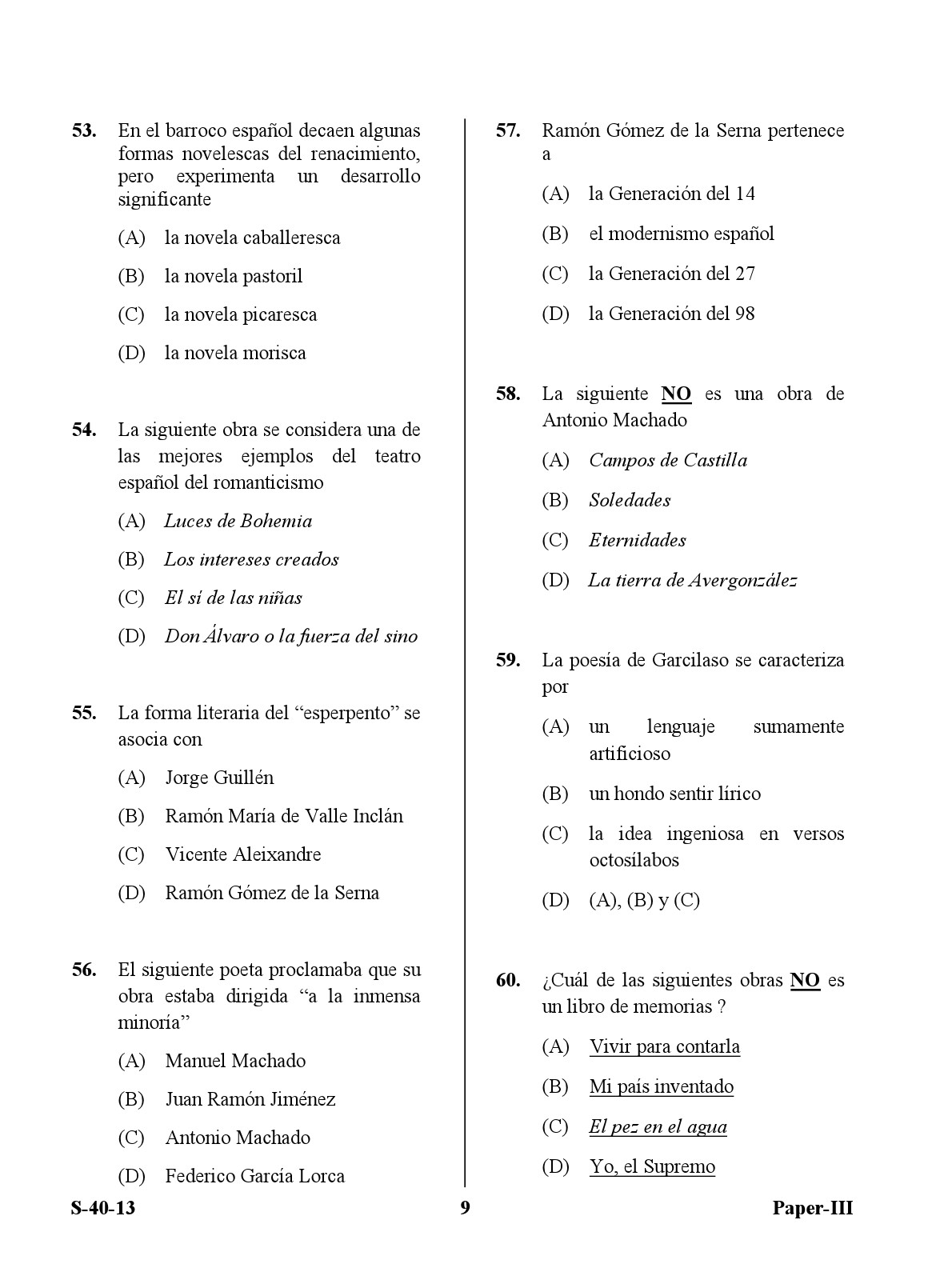 UGC NET Spanish Question Paper III Exam September 2013 9