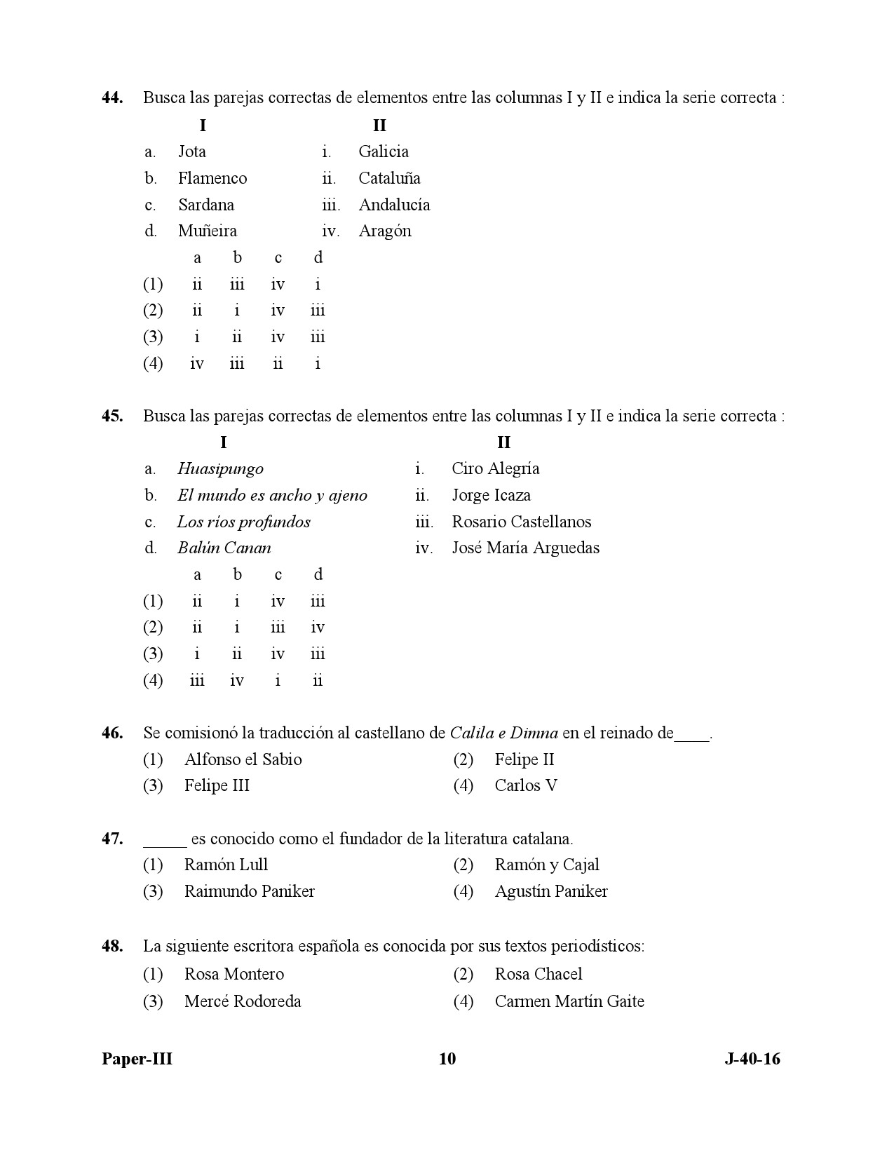 UGC NET Spanish Question Paper III July 2016 10