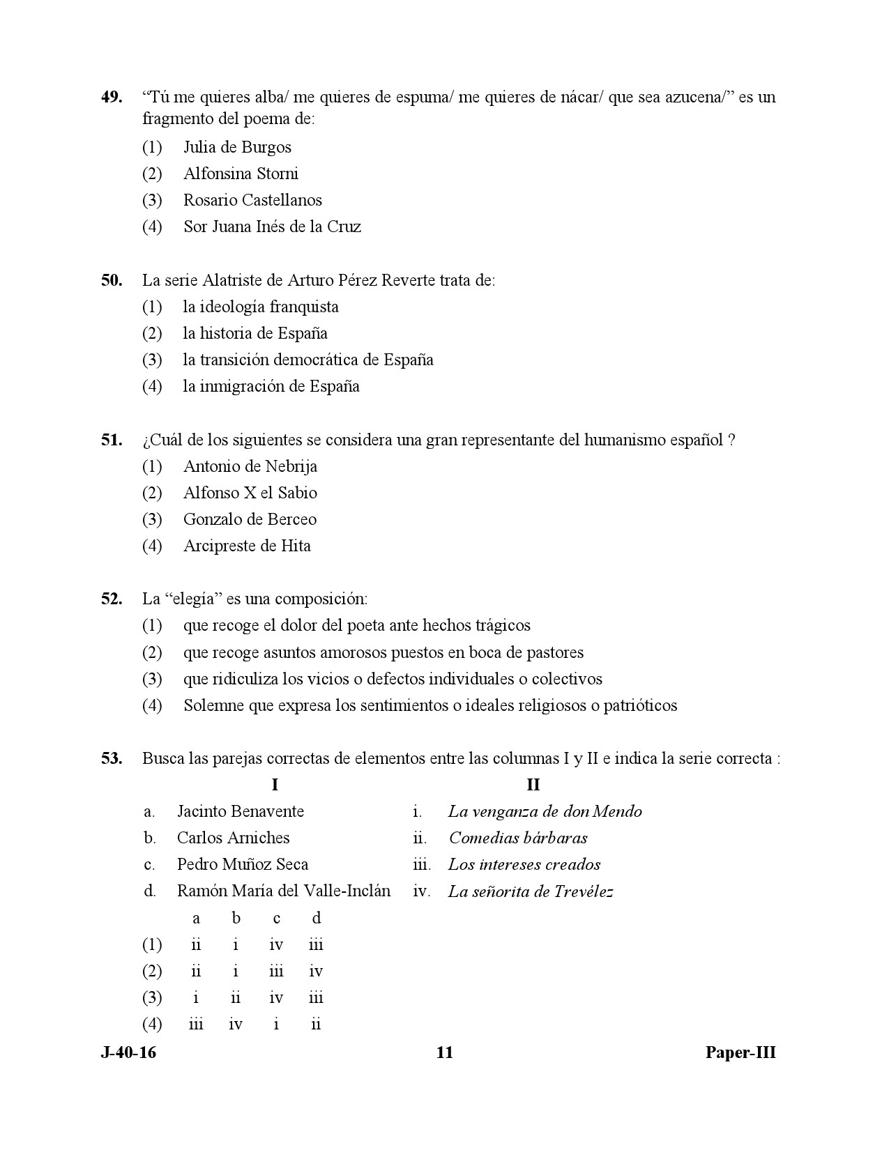 UGC NET Spanish Question Paper III July 2016 11