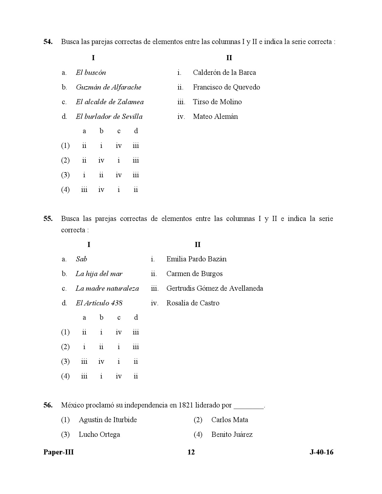 UGC NET Spanish Question Paper III July 2016 12