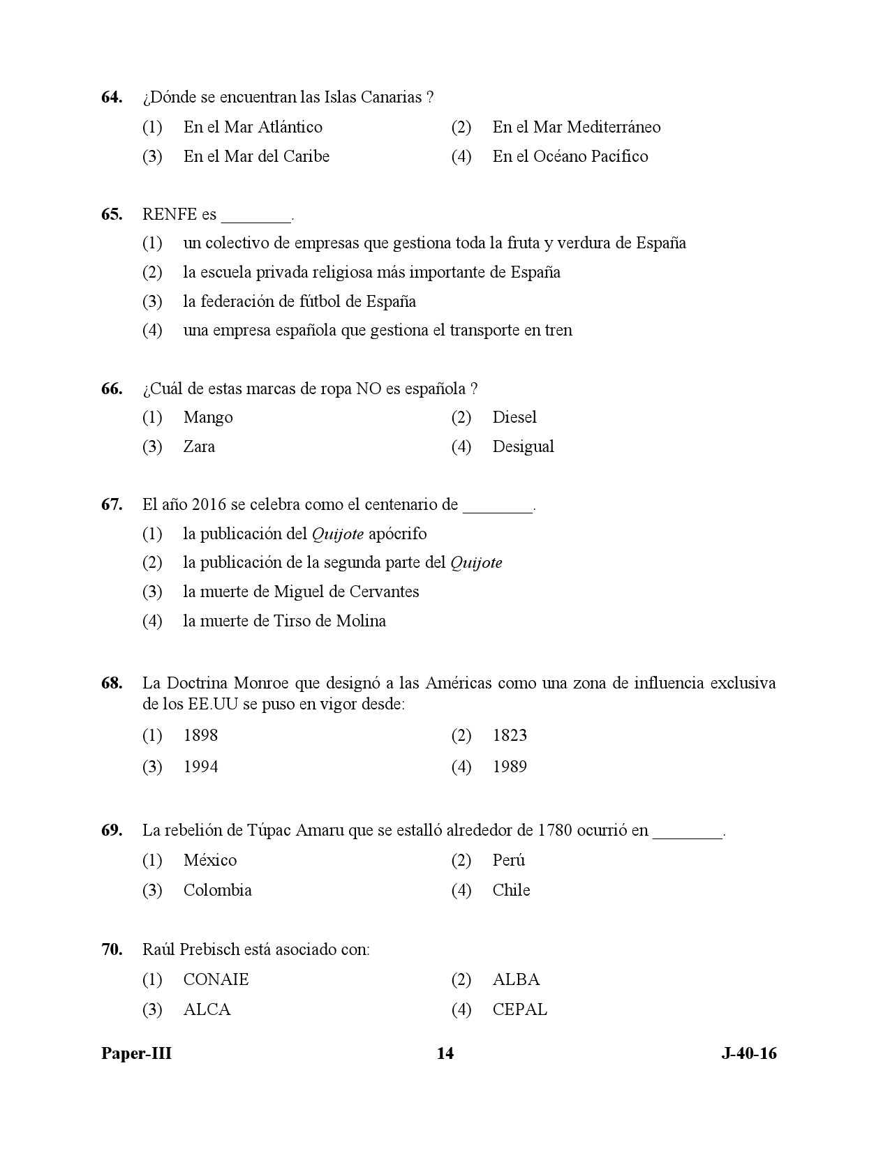 UGC NET Spanish Question Paper III July 2016 14