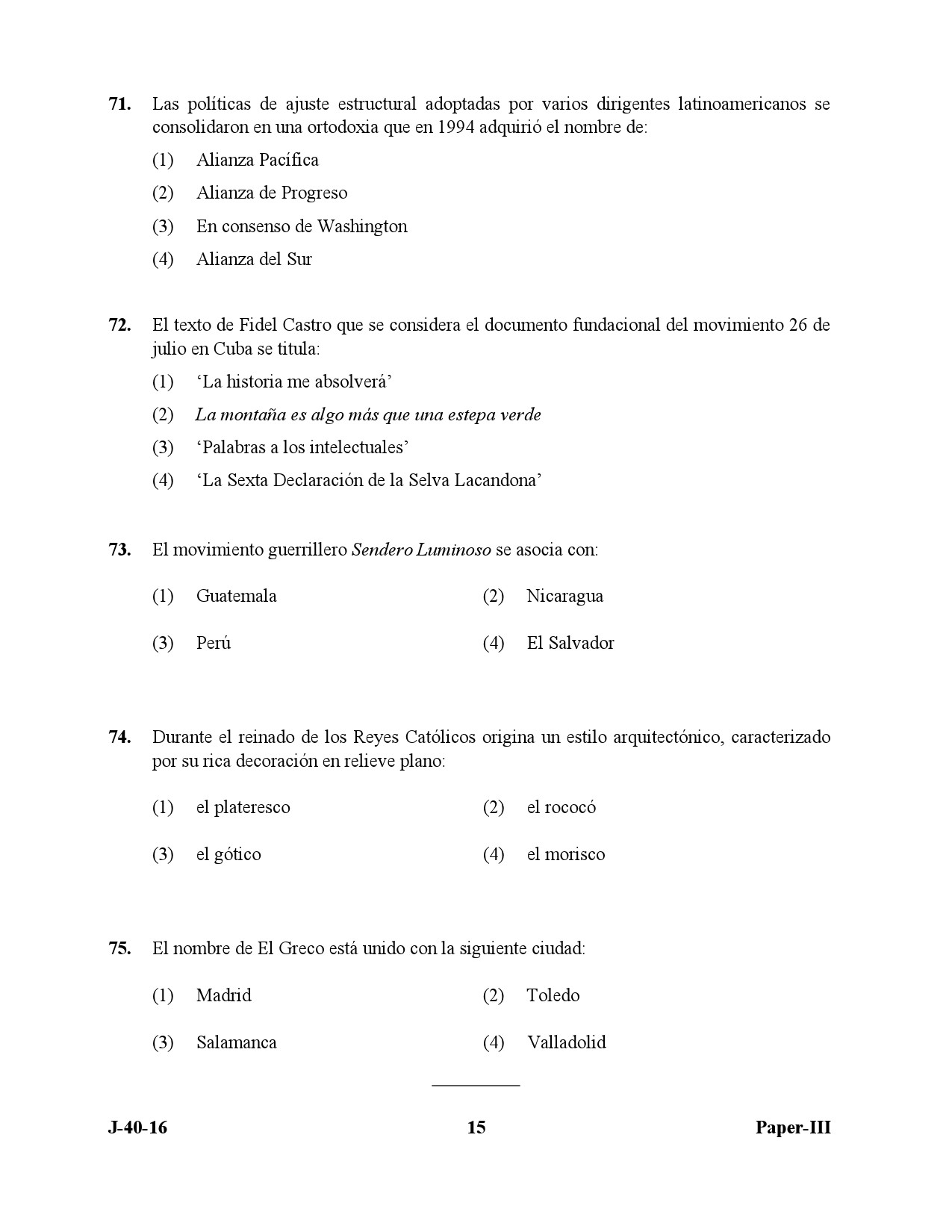 UGC NET Spanish Question Paper III July 2016 15