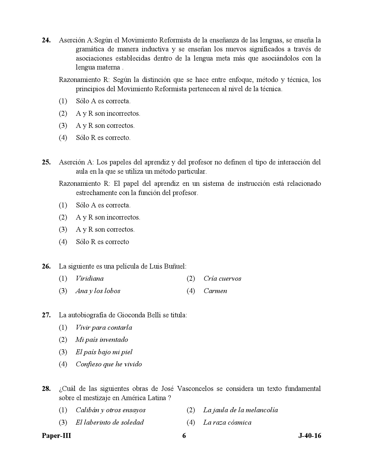 UGC NET Spanish Question Paper III July 2016 6