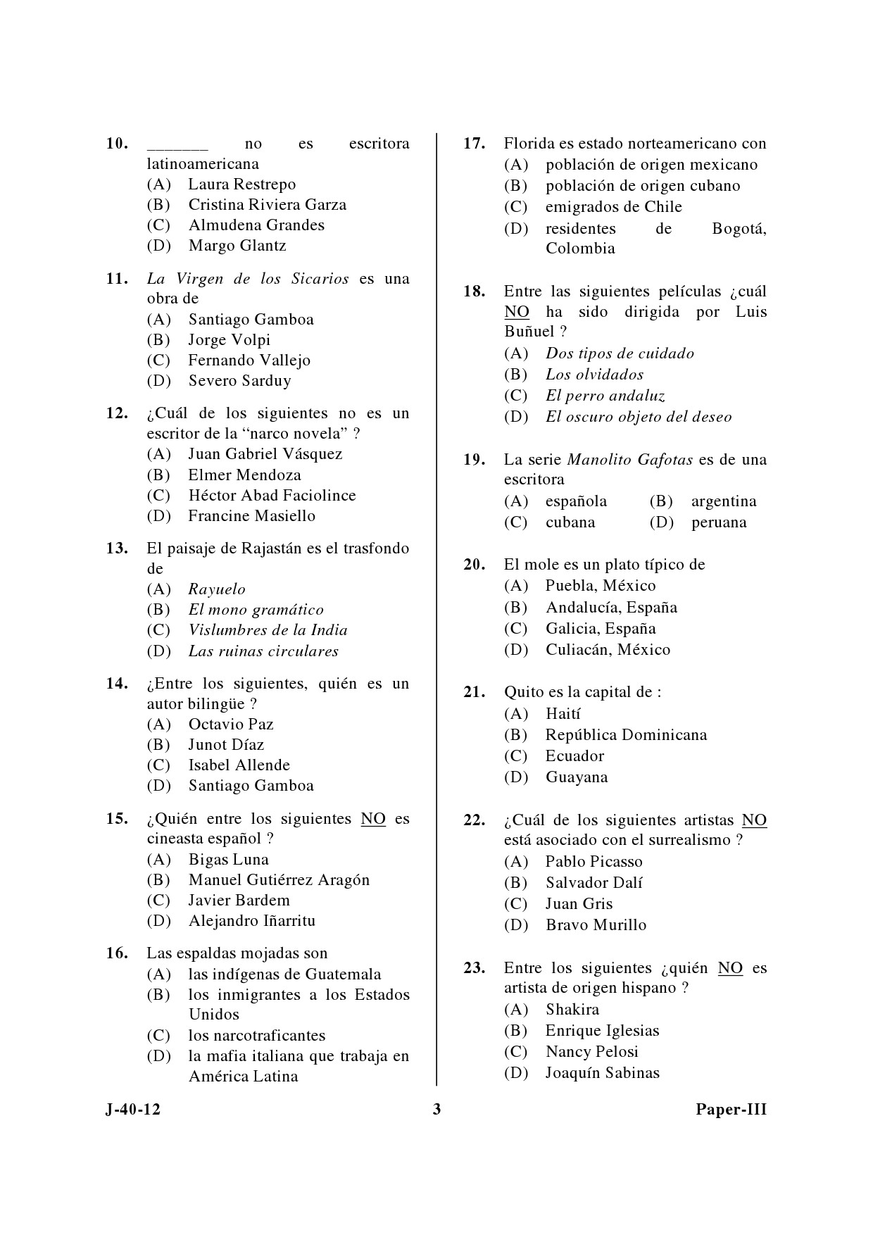 UGC NET Spanish Question Paper III June 2012 3