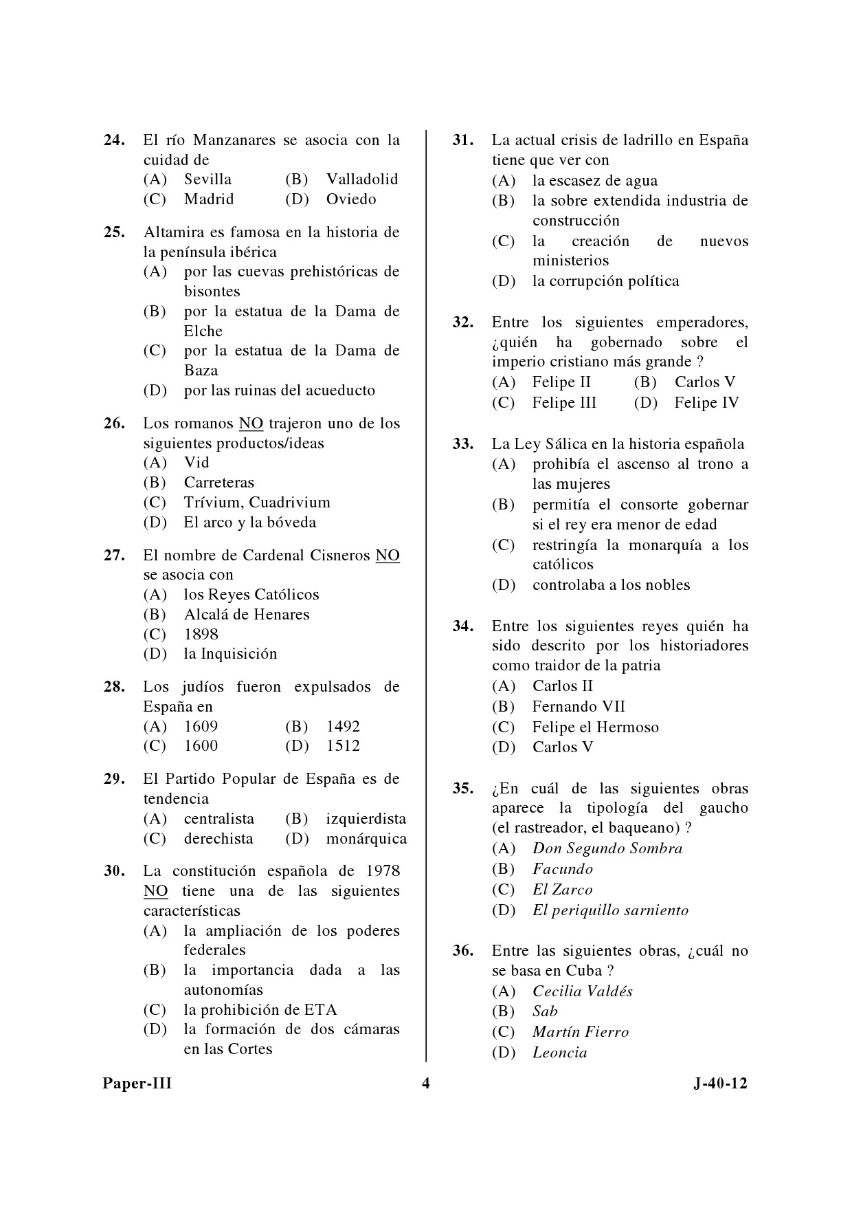 UGC NET Spanish Question Paper III June 2012 4