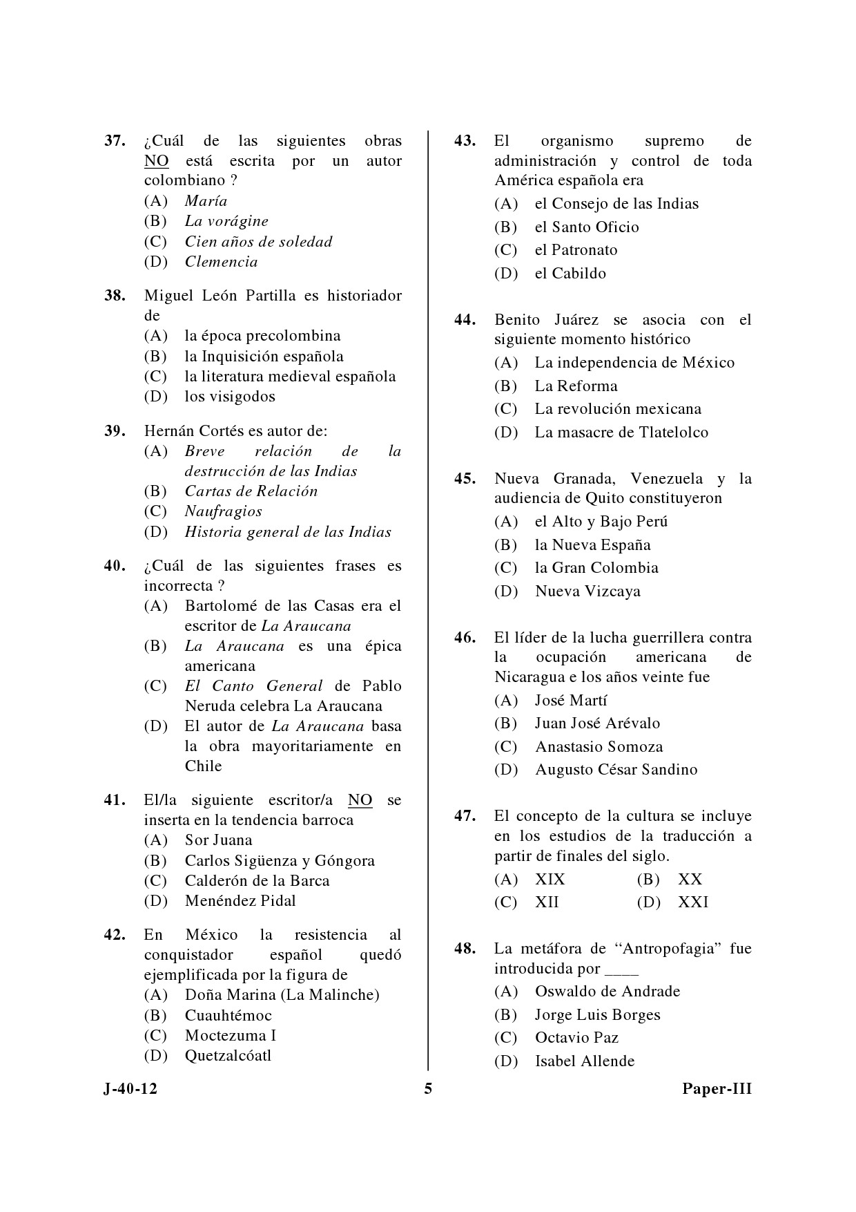 UGC NET Spanish Question Paper III June 2012 5