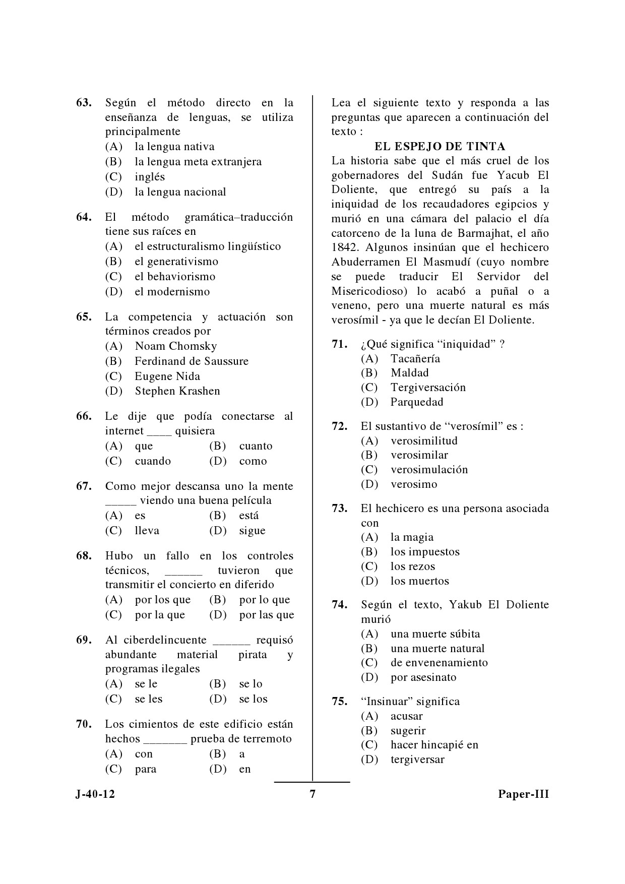 UGC NET Spanish Question Paper III June 2012 7