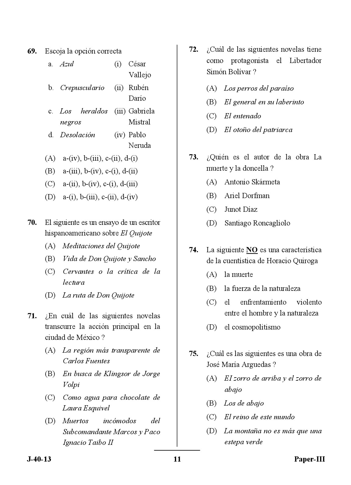 UGC NET Spanish Question Paper III June 2013 11