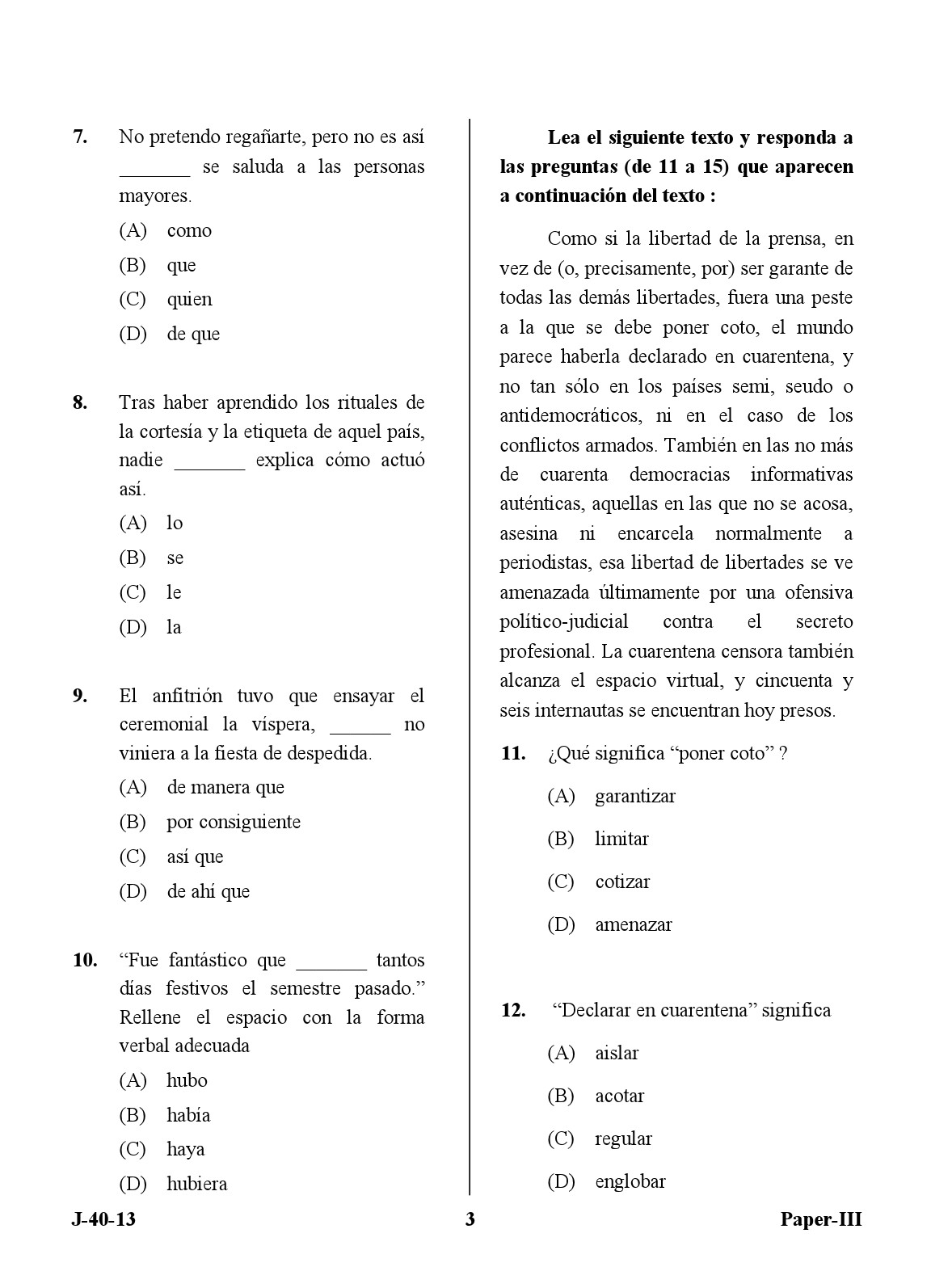 UGC NET Spanish Question Paper III June 2013 3