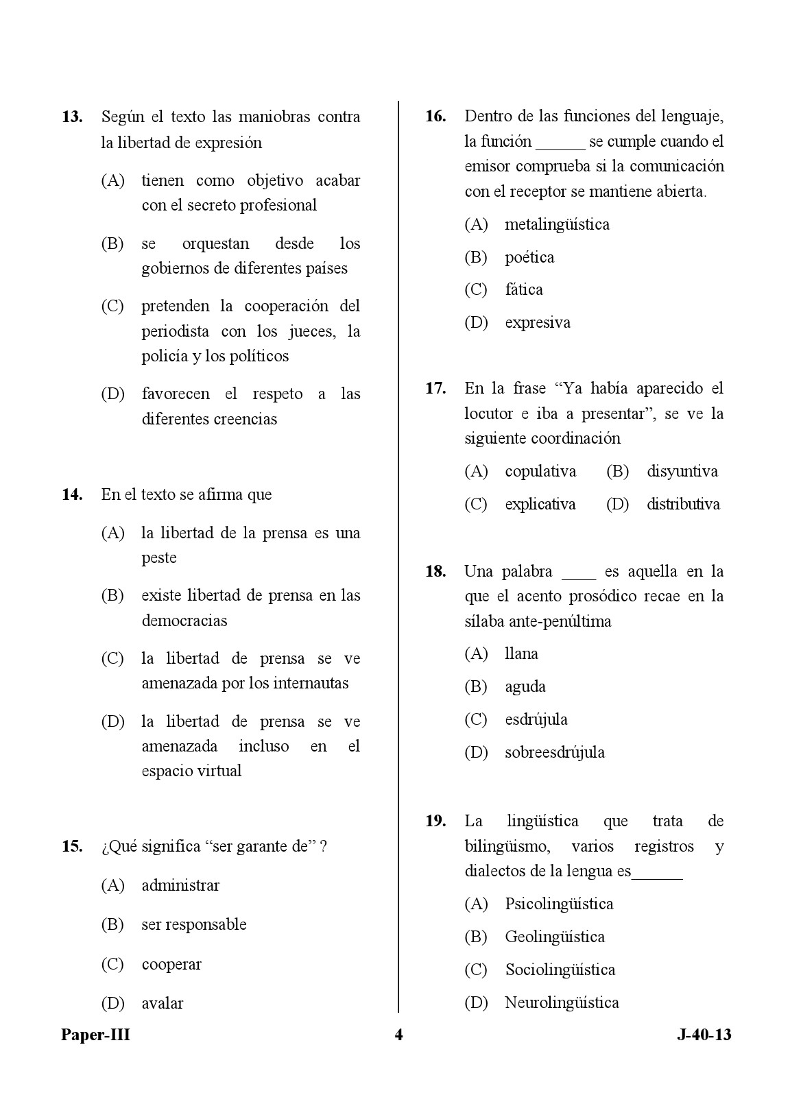 UGC NET Spanish Question Paper III June 2013 4