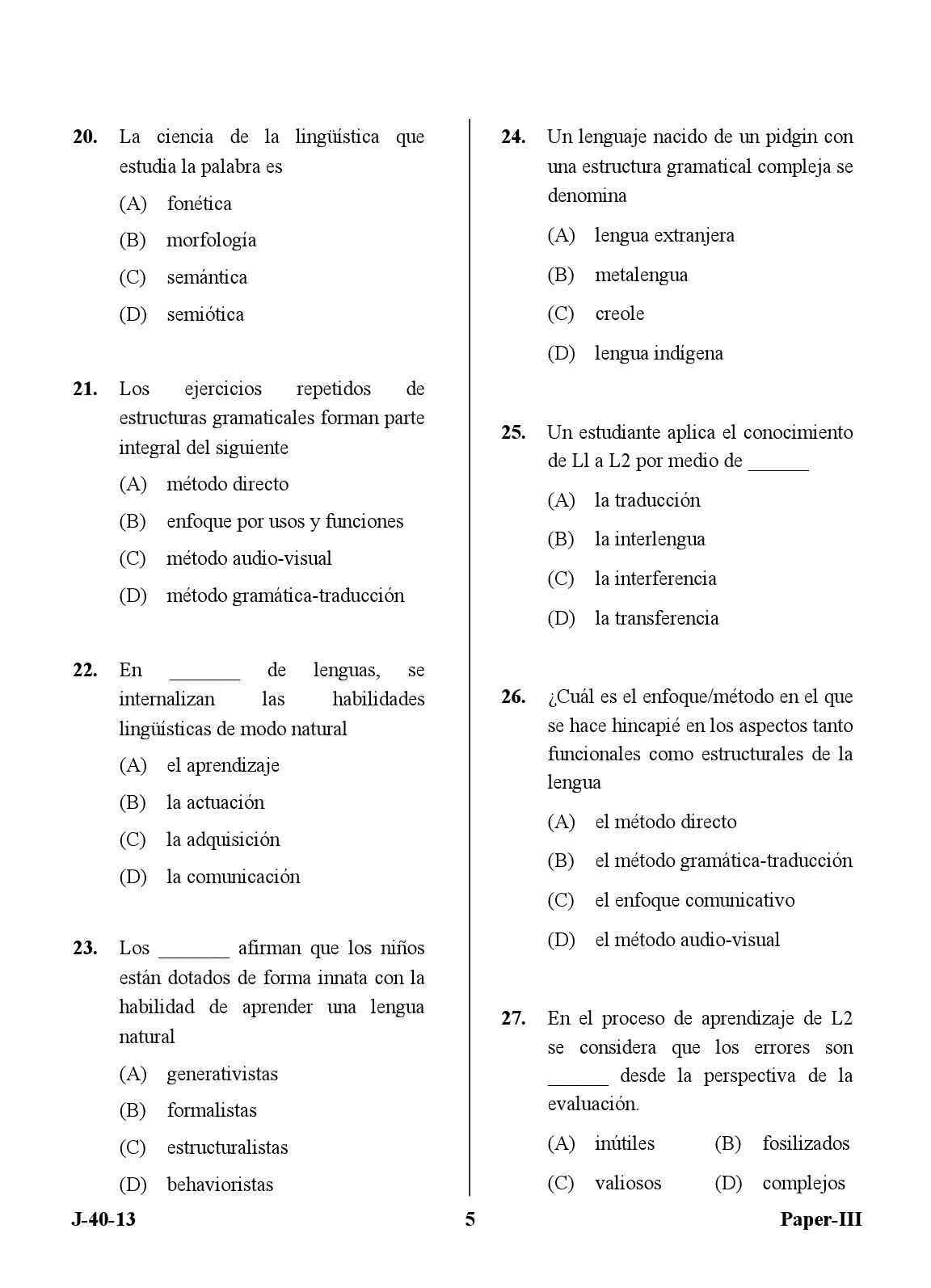 UGC NET Spanish Question Paper III June 2013 5