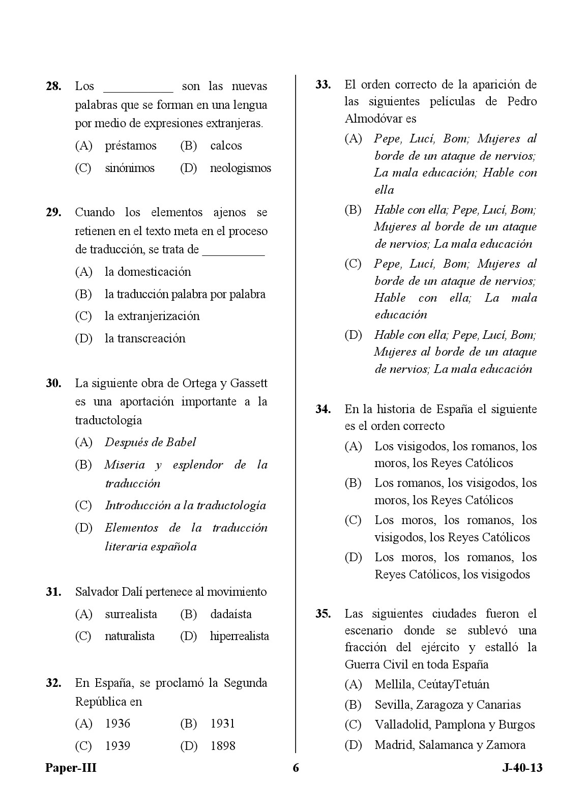 UGC NET Spanish Question Paper III June 2013 6