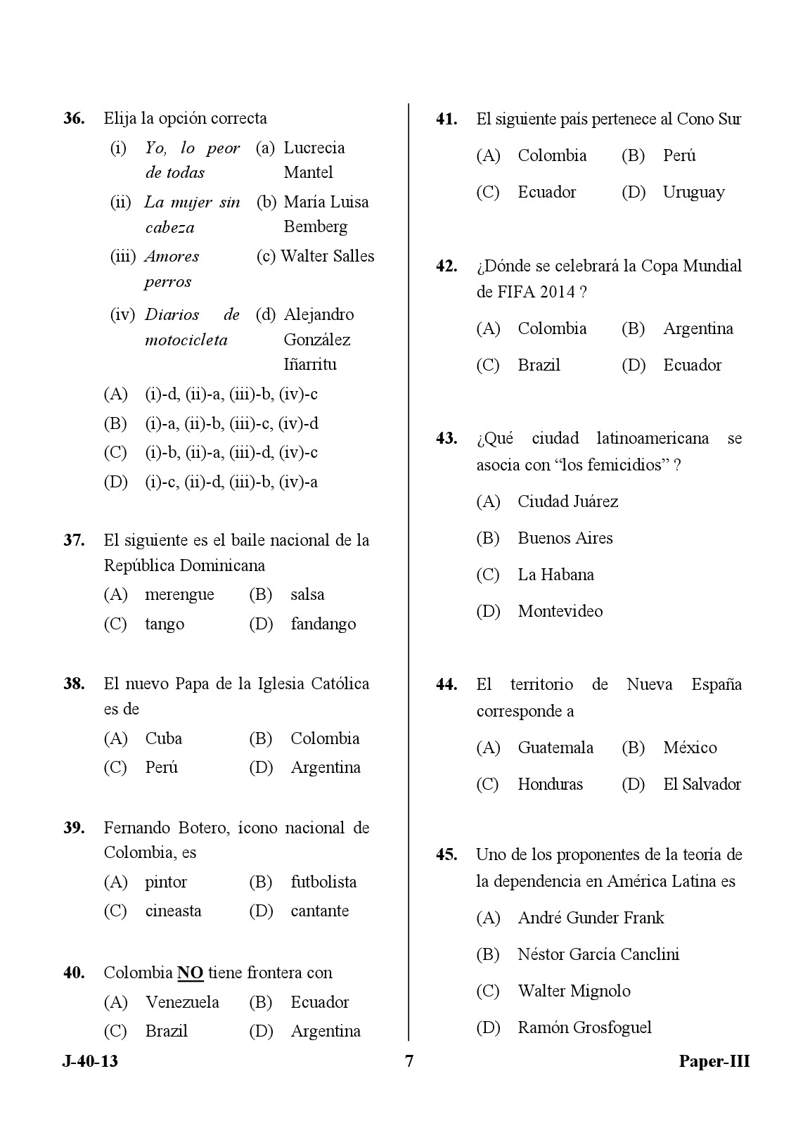 UGC NET Spanish Question Paper III June 2013 7