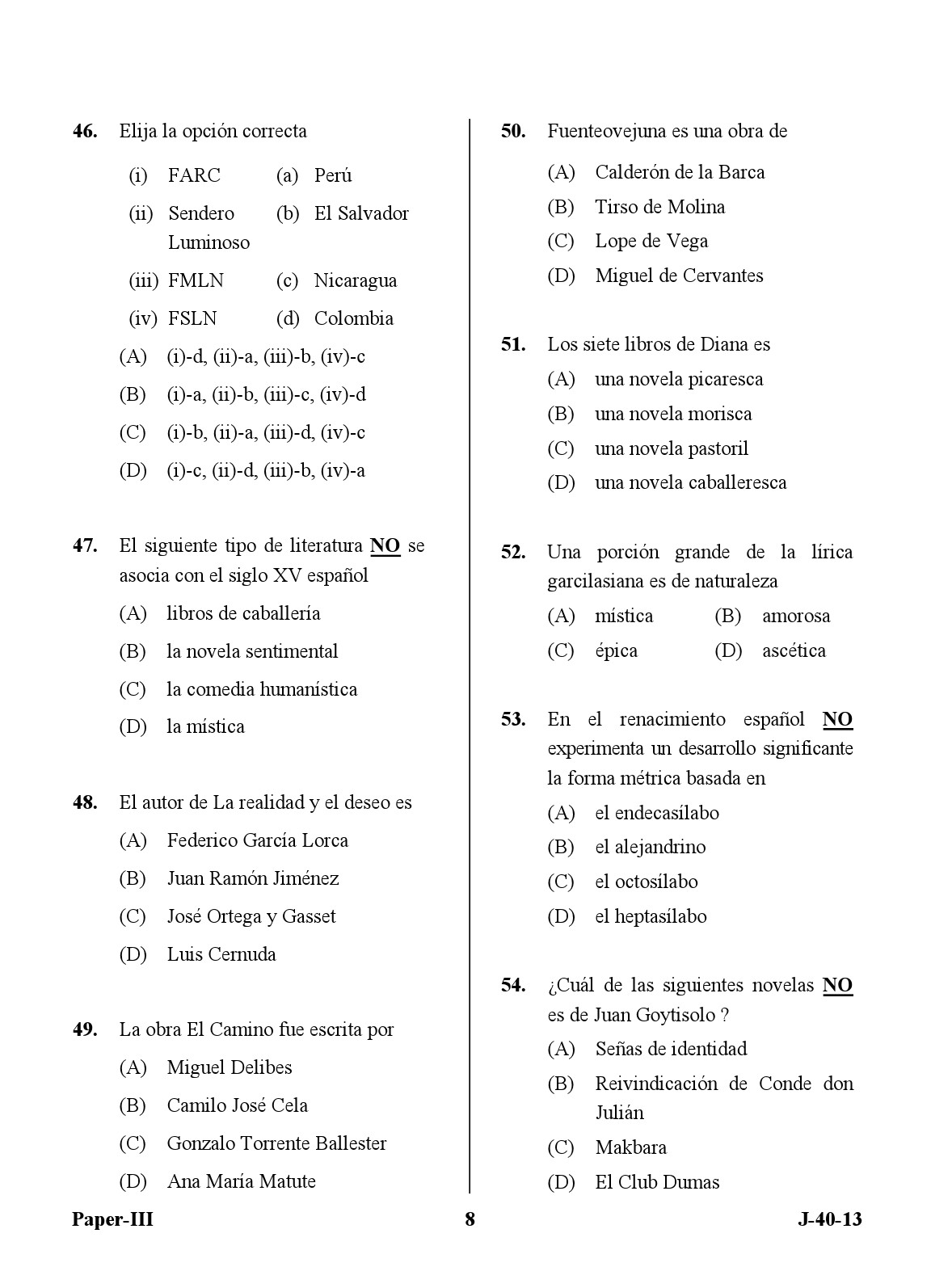 UGC NET Spanish Question Paper III June 2013 8