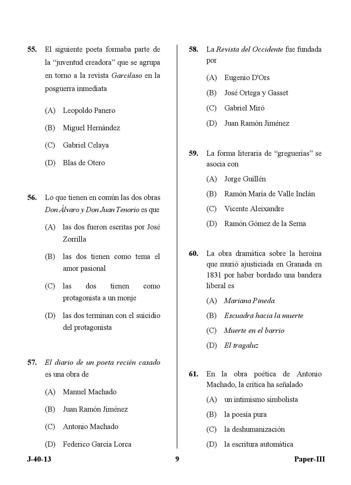 UGC NET Spanish Question Paper III June 2013 9