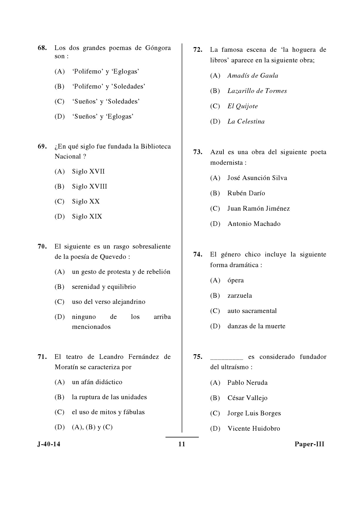 UGC NET Spanish Question Paper III June 2014 11