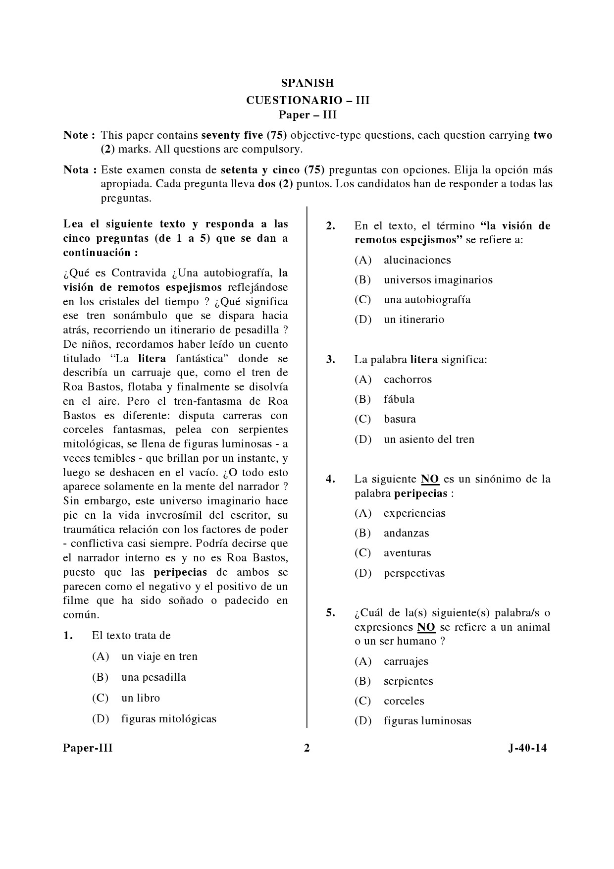 UGC NET Spanish Question Paper III June 2014 2