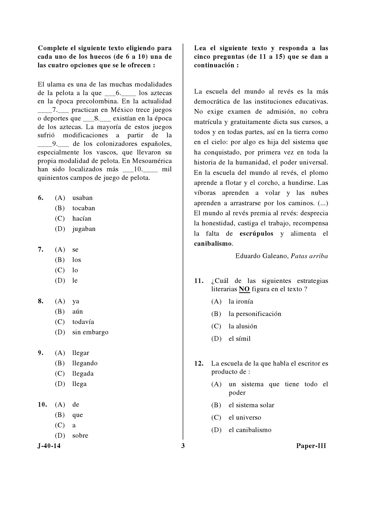 UGC NET Spanish Question Paper III June 2014 3