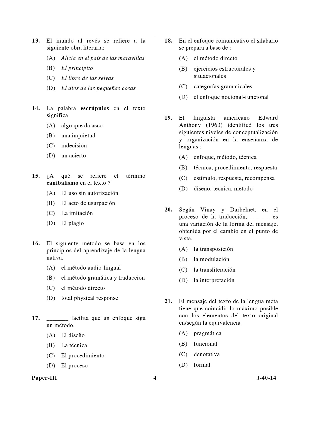 UGC NET Spanish Question Paper III June 2014 4