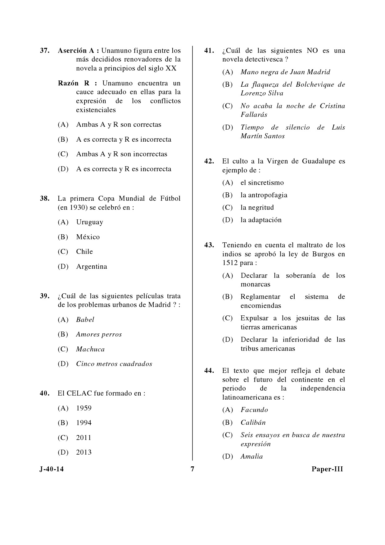 UGC NET Spanish Question Paper III June 2014 7