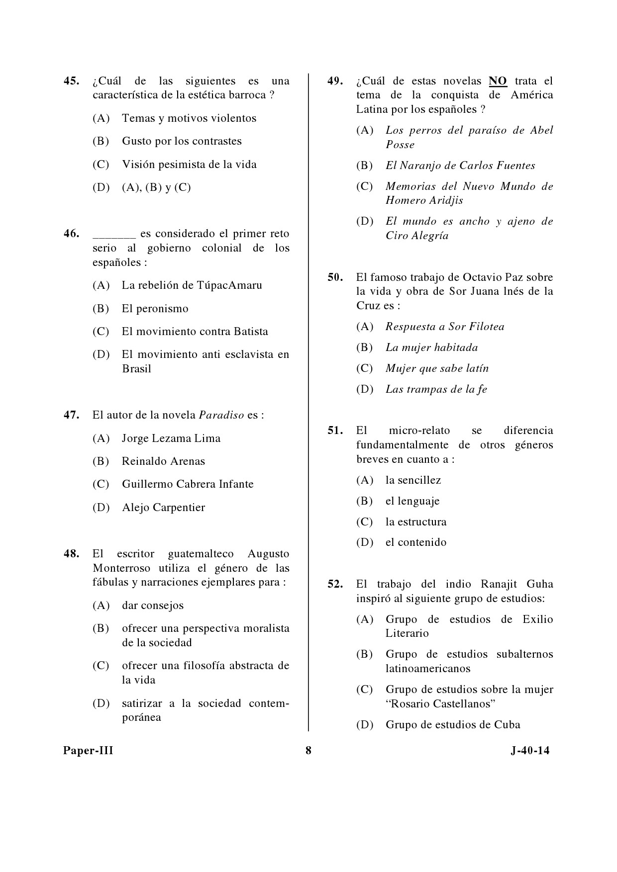 UGC NET Spanish Question Paper III June 2014 8