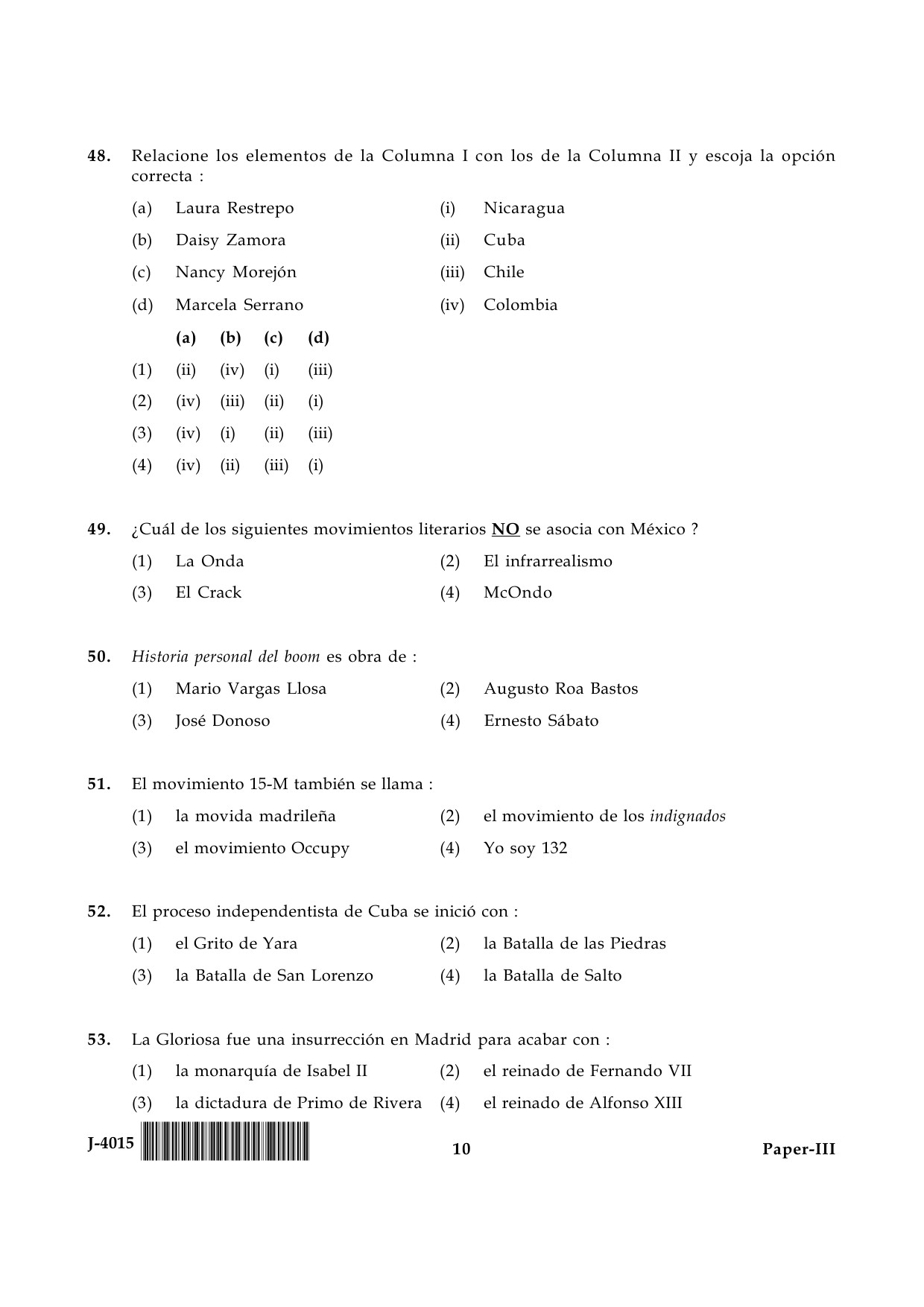 UGC NET Spanish Question Paper III June 2015 10