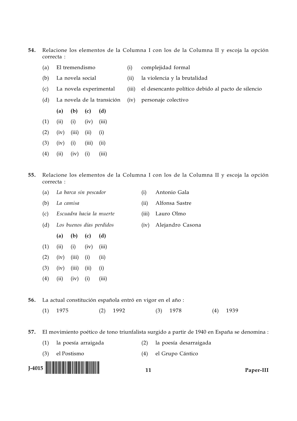 UGC NET Spanish Question Paper III June 2015 11