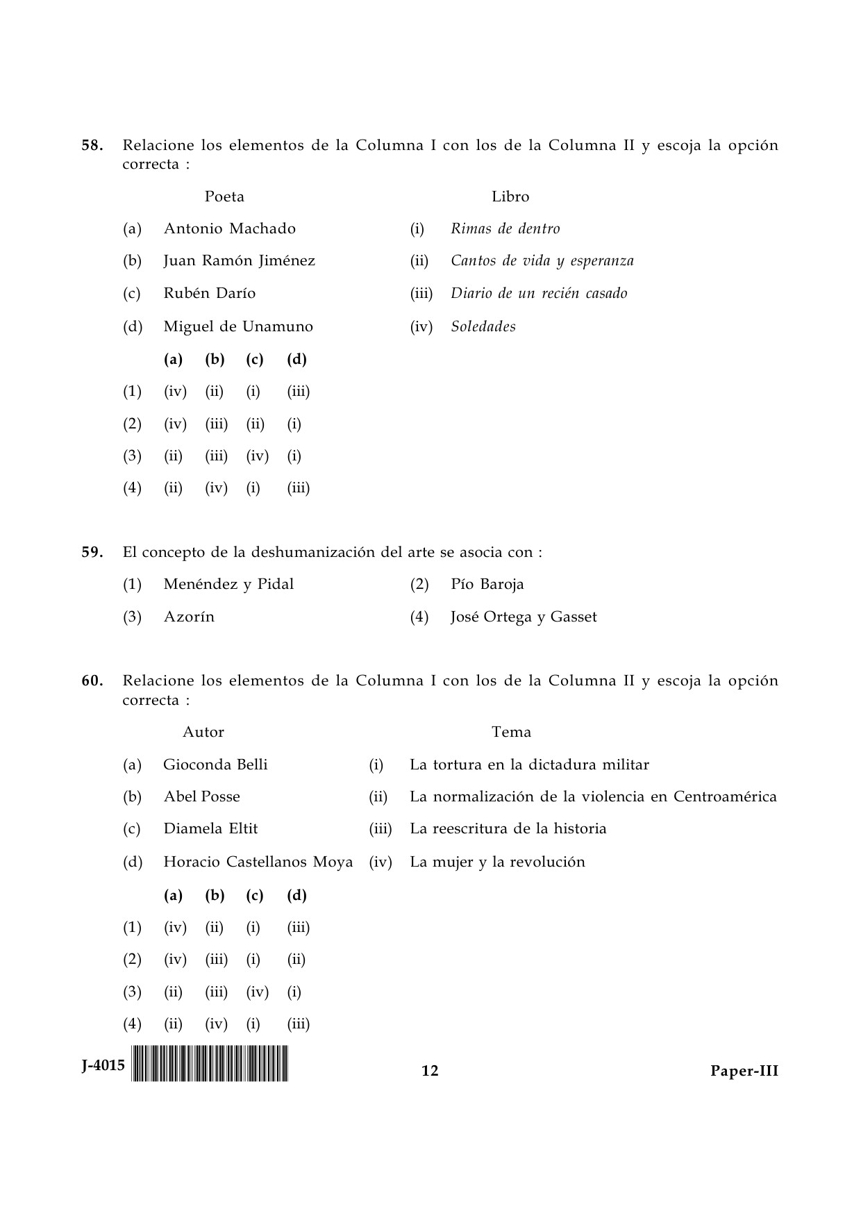 UGC NET Spanish Question Paper III June 2015 12