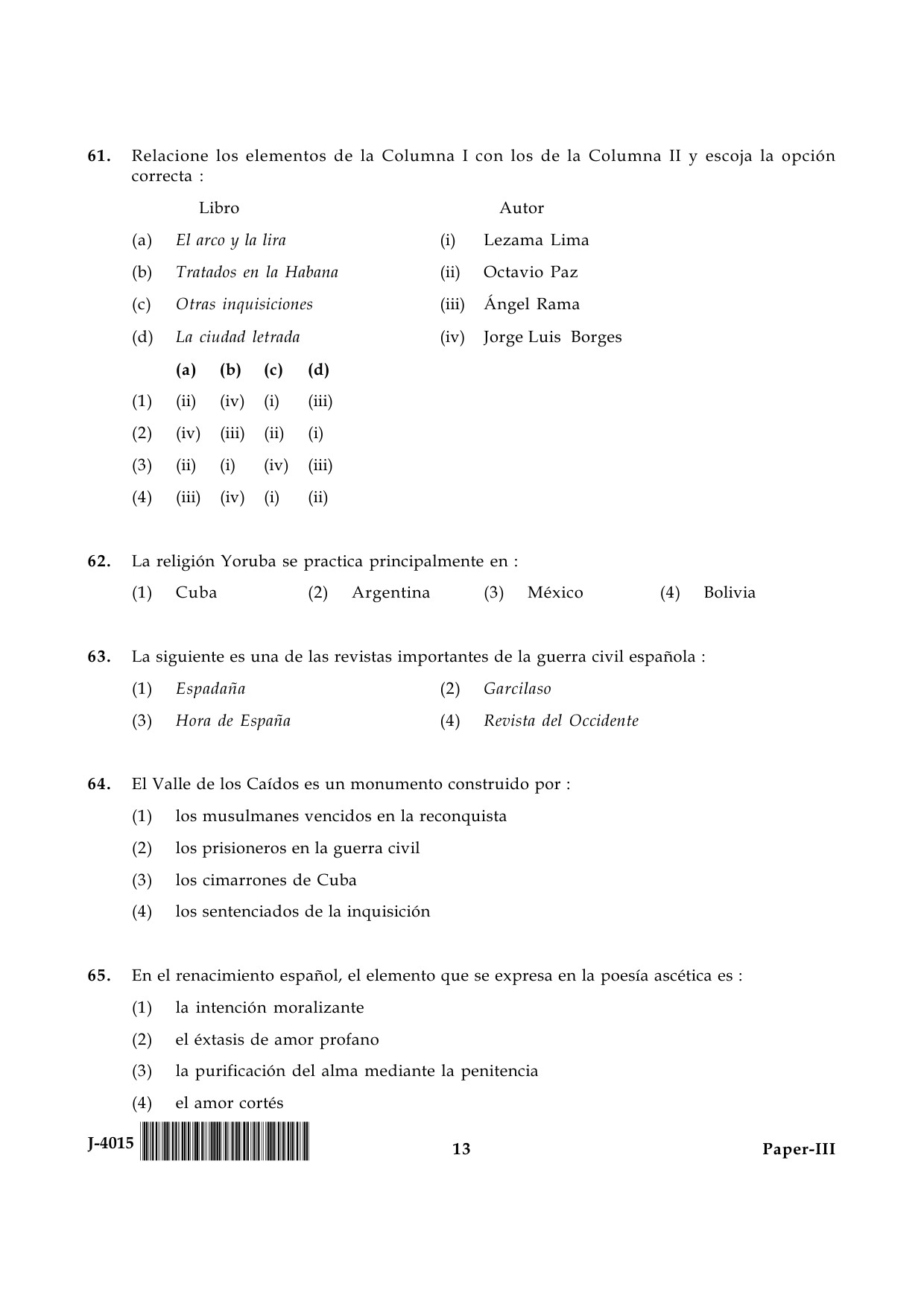 UGC NET Spanish Question Paper III June 2015 13