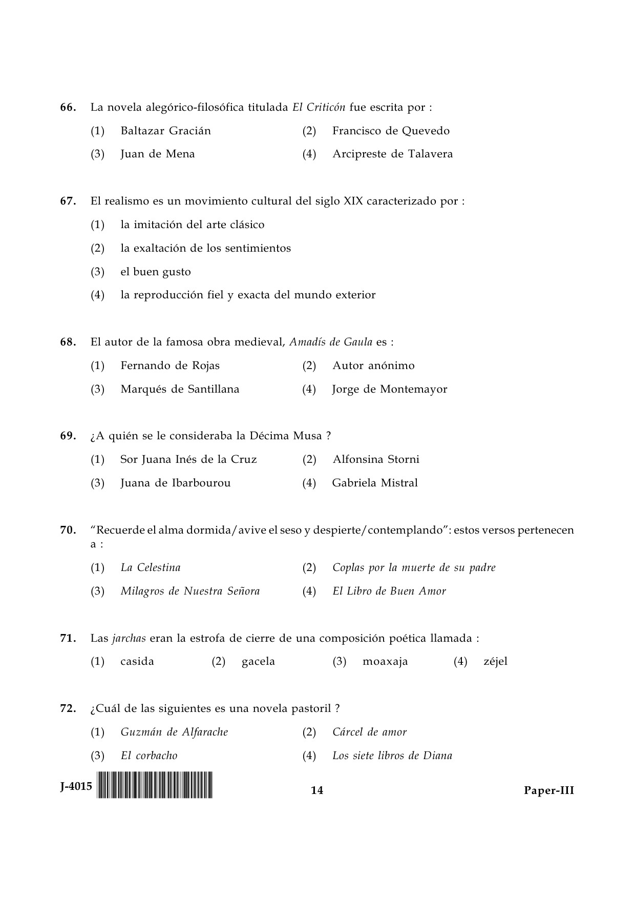 UGC NET Spanish Question Paper III June 2015 14