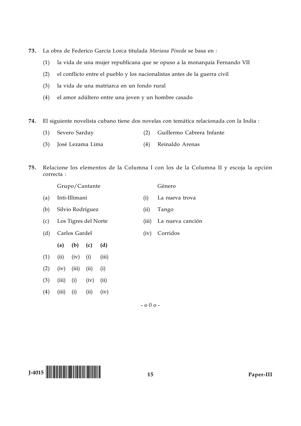 UGC NET Spanish Question Paper III June 2015 15