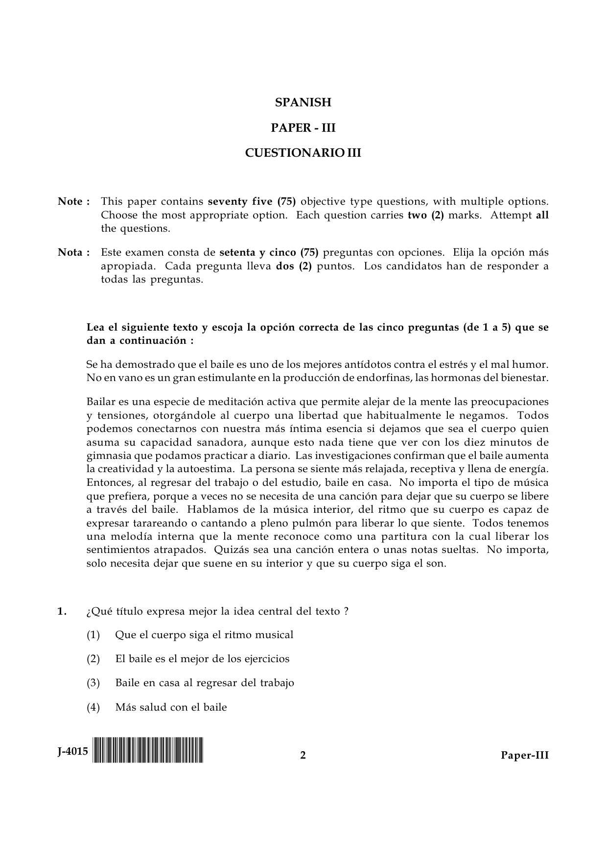 UGC NET Spanish Question Paper III June 2015 2