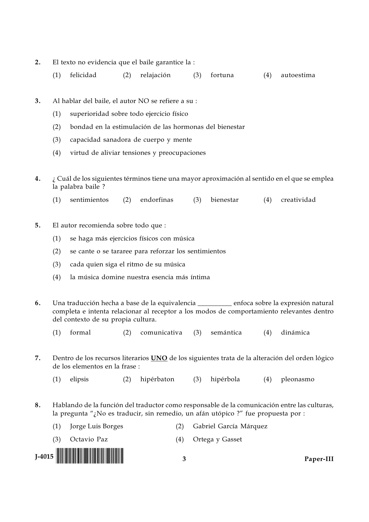 UGC NET Spanish Question Paper III June 2015 3