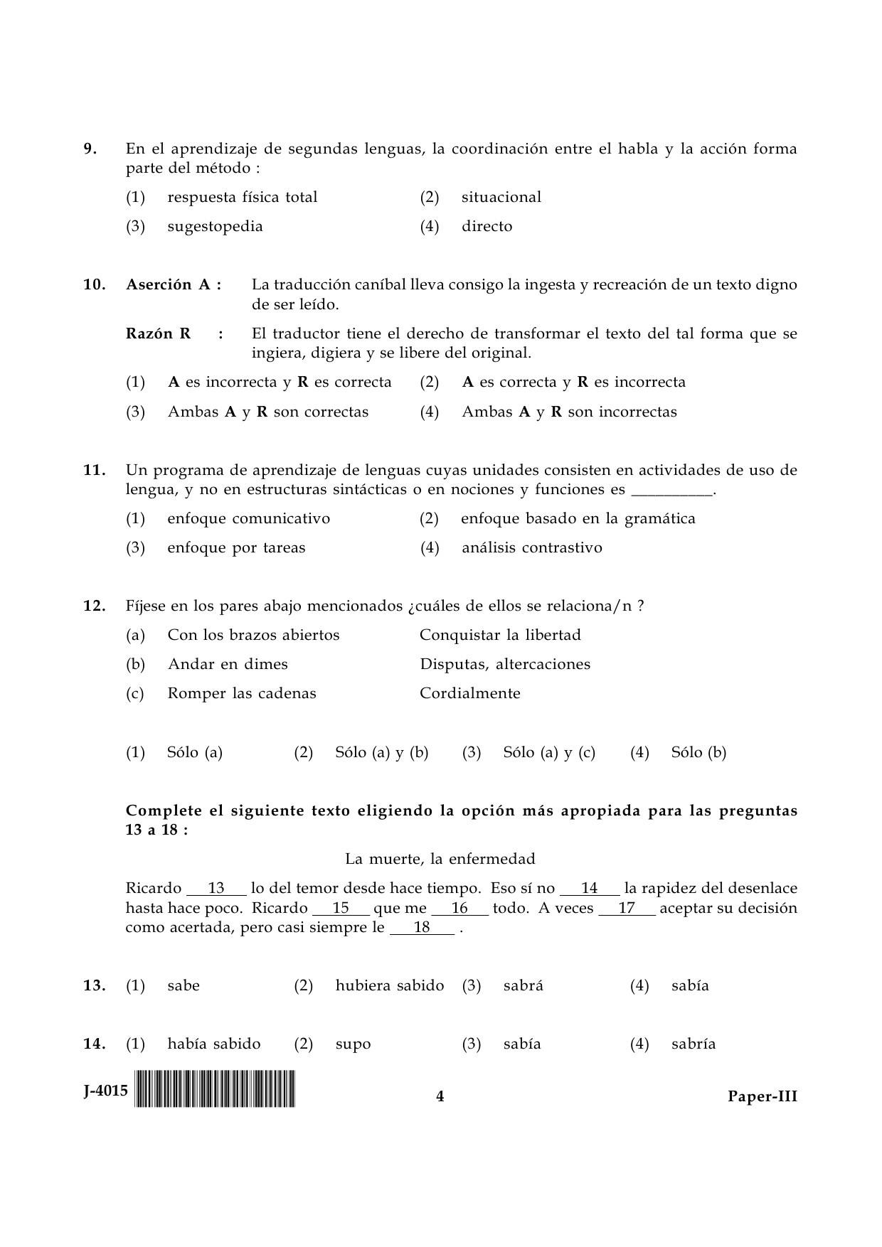 UGC NET Spanish Question Paper III June 2015 4