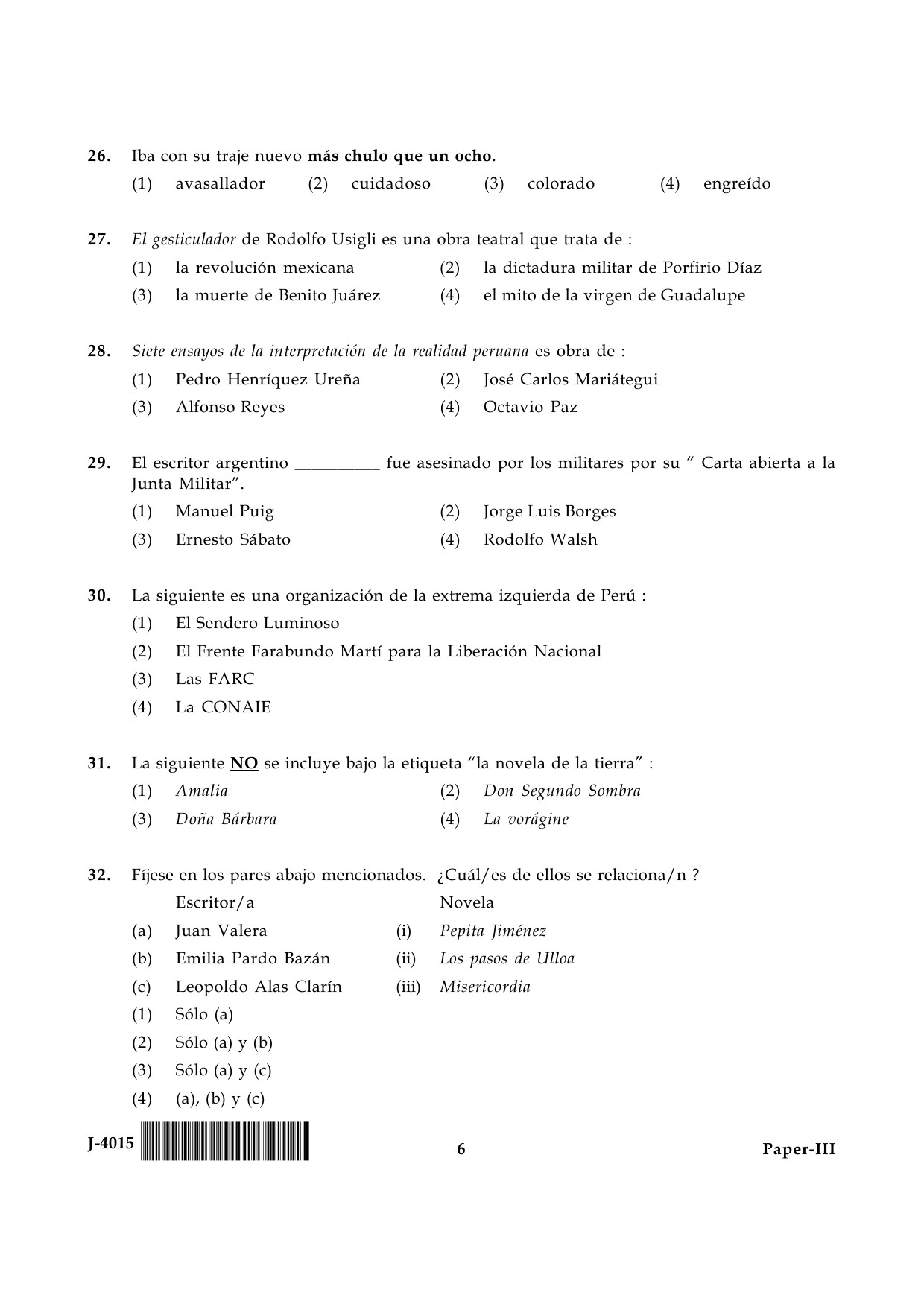 UGC NET Spanish Question Paper III June 2015 6