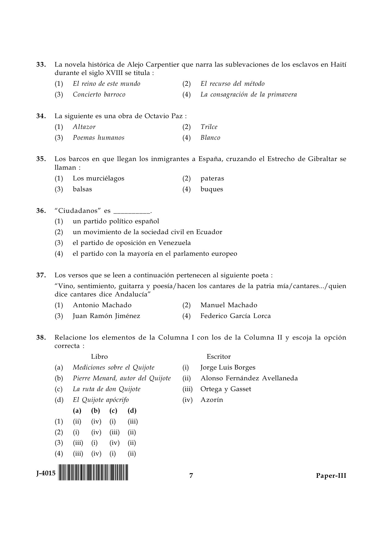 UGC NET Spanish Question Paper III June 2015 7