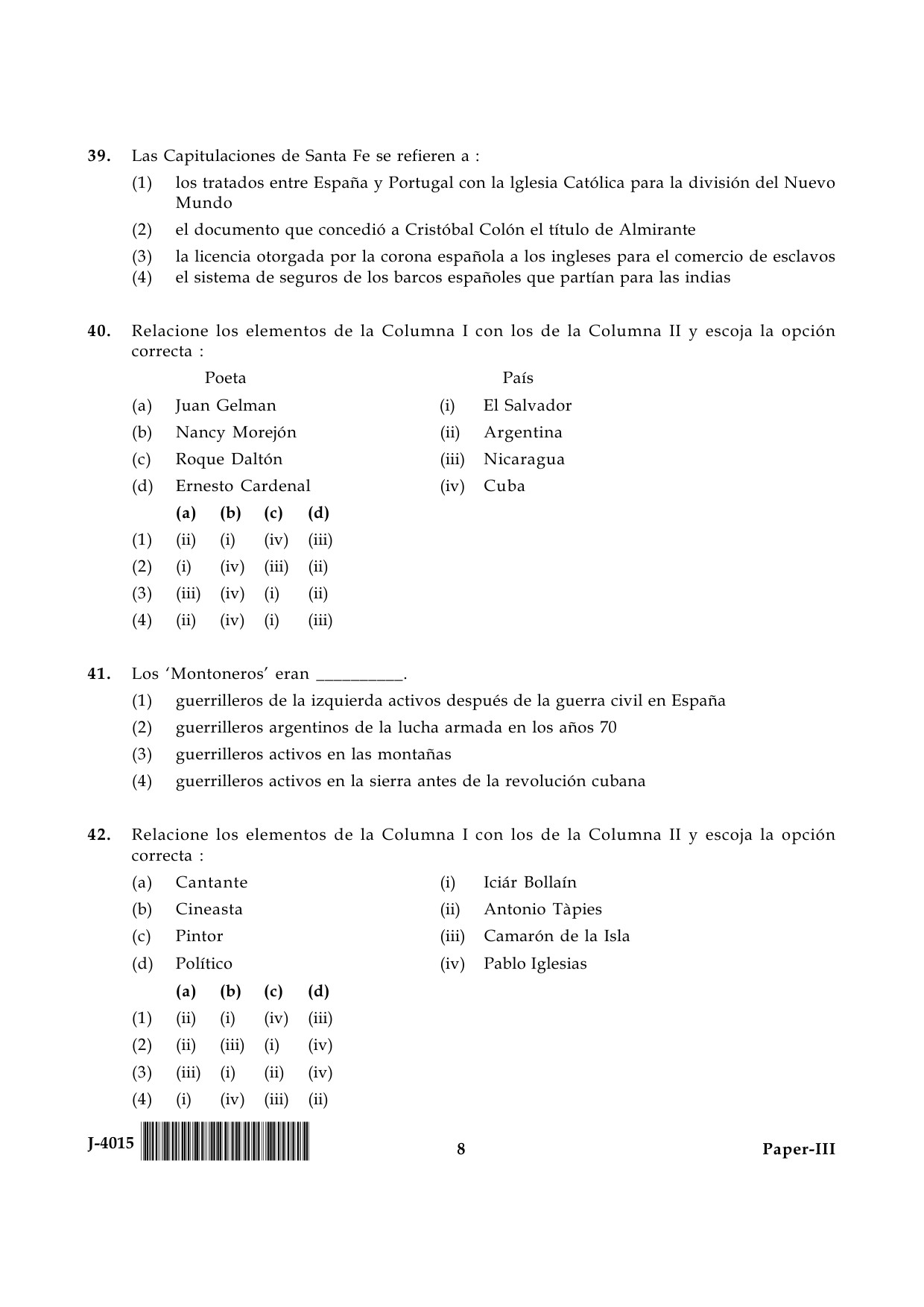 UGC NET Spanish Question Paper III June 2015 8