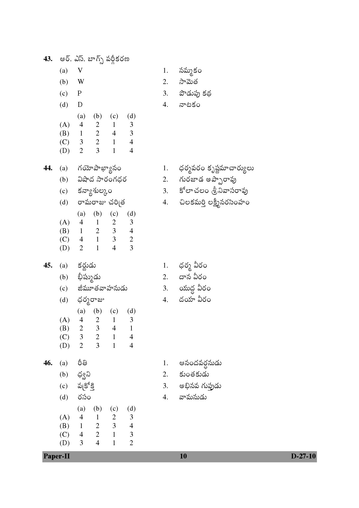 UGC NET Telugu Question Paper II December 2010 10