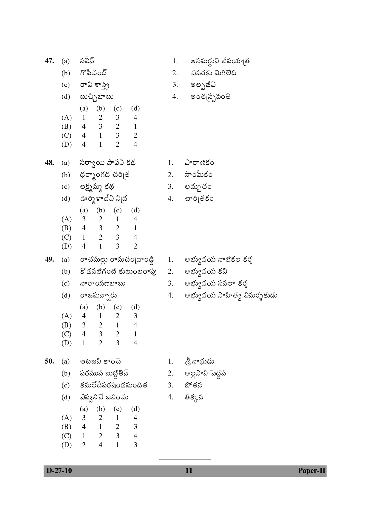 UGC NET Telugu Question Paper II December 2010 11